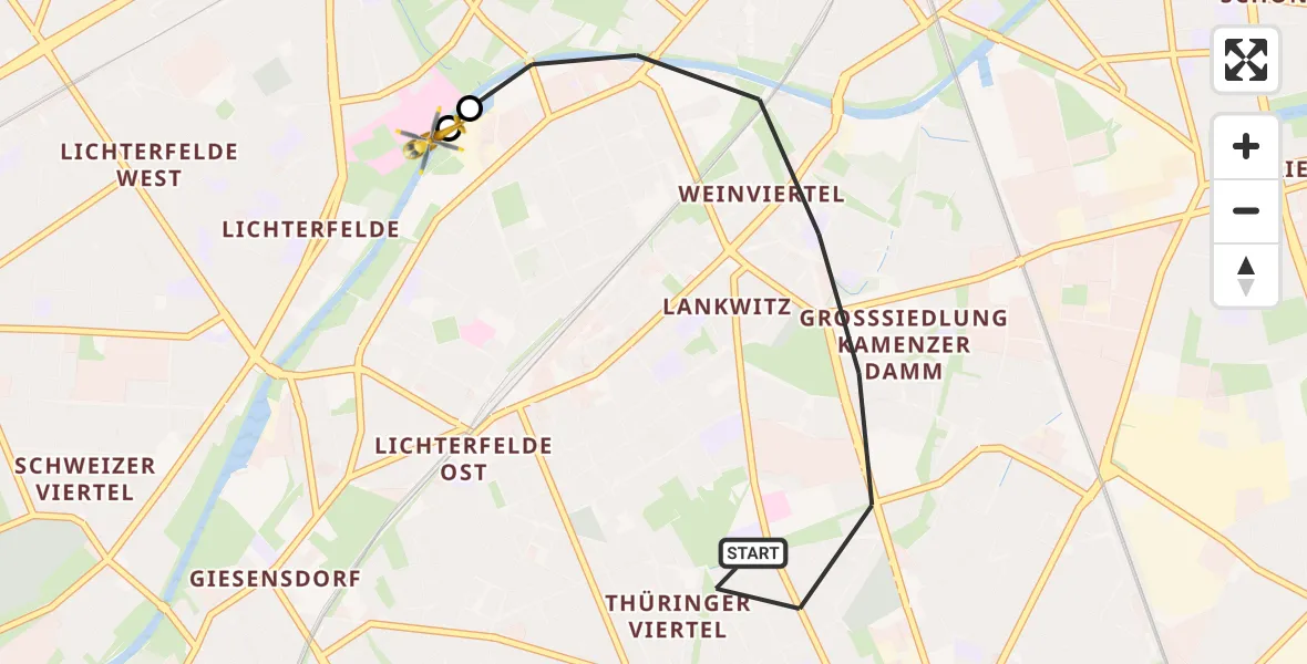 Flugroute Rettungshubschrauber Berlin - Charité Clinic Benjamin Franklin Campus, 19 Juli 2026, 16:09