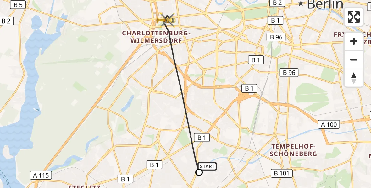 Flugroute Rettungshubschrauber Charité Clinic Benjamin Franklin Campus - Berlin, 19 Juli 2026, 16:12