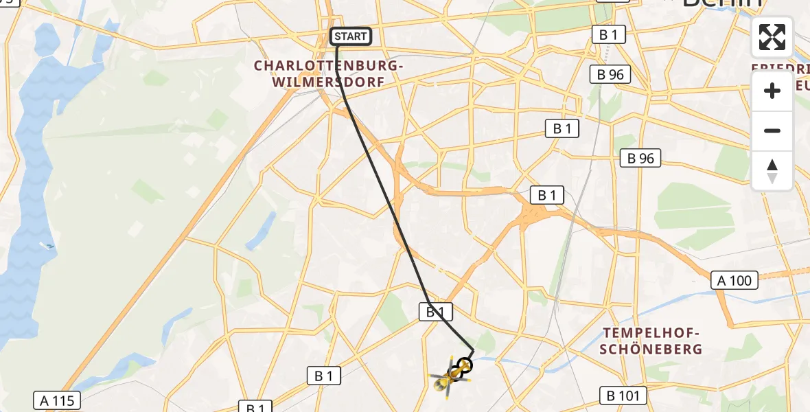 Flugroute Rettungshubschrauber Berlin - Charité Clinic Benjamin Franklin Campus, 19 Juli 2026, 16:27