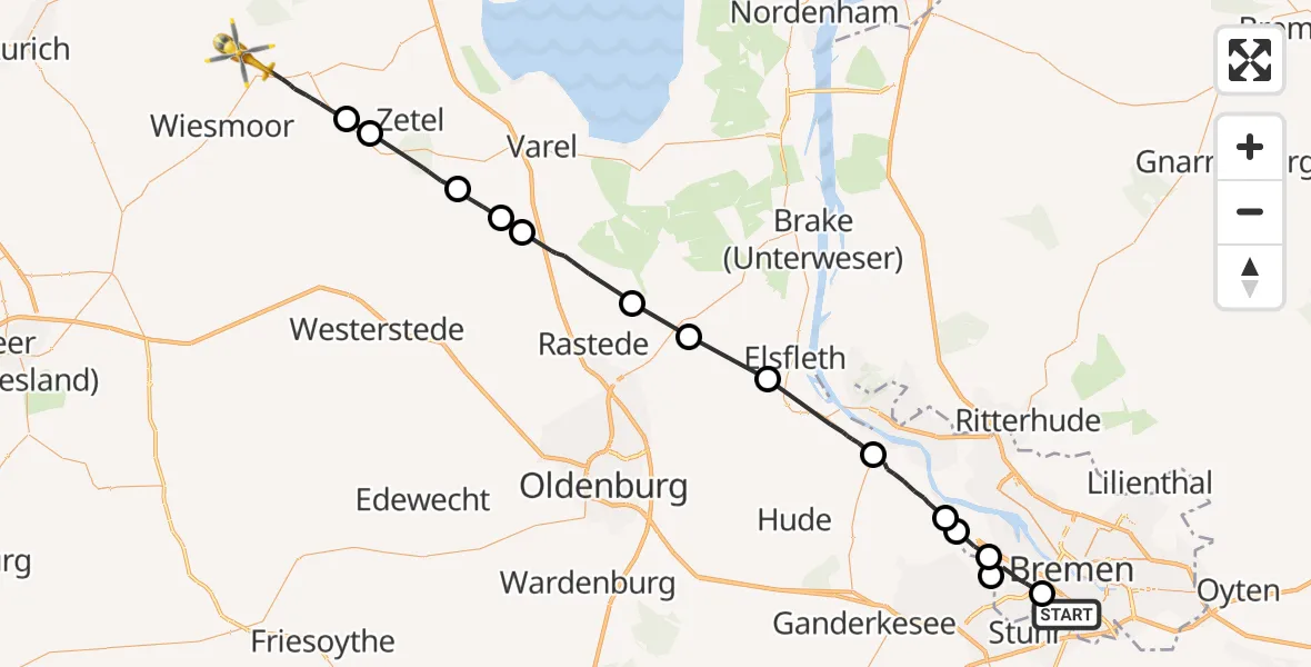 Flugroute Rettungshubschrauber Flughafen Bremen - Friedeburg, 19 Juli 2026, 16:32