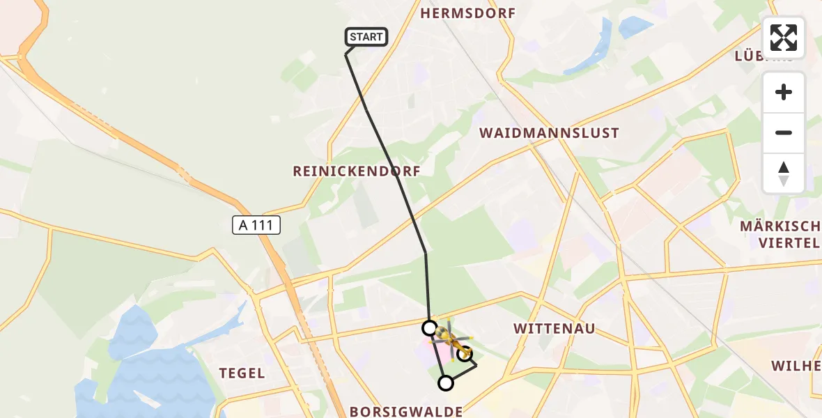Flugroute Rettungshubschrauber Berlin - Vivantes Humboldt Clinic, 19 Juli 2026, 16:45