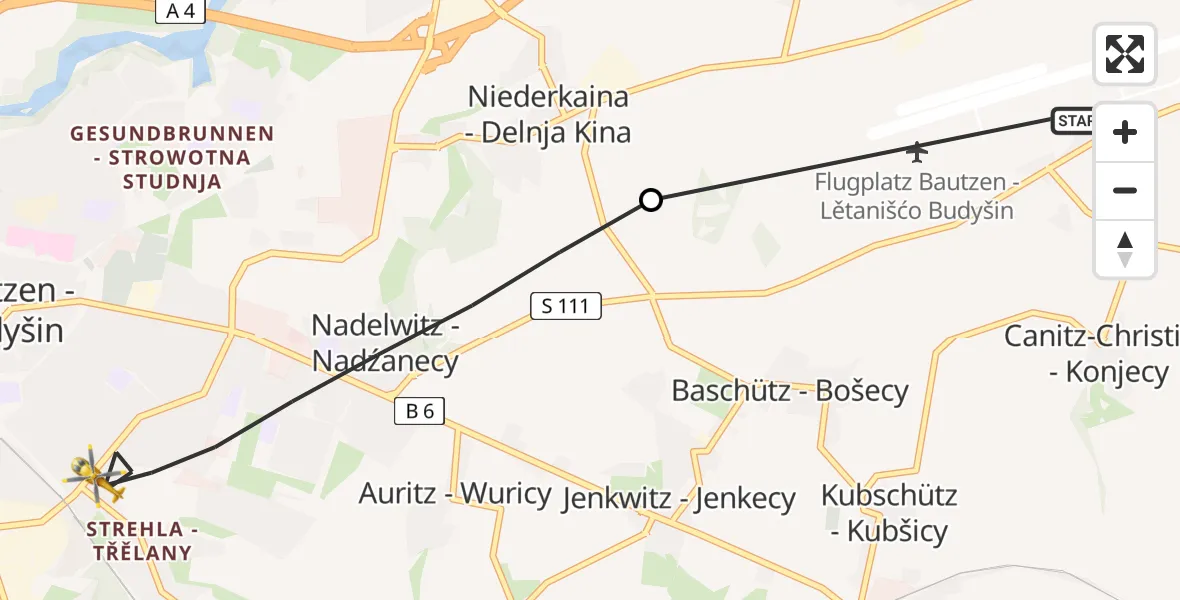 Flugroute Rettungshubschrauber Bautzen Flugplatz - Bautzen, 19 Juli 2026, 16:51