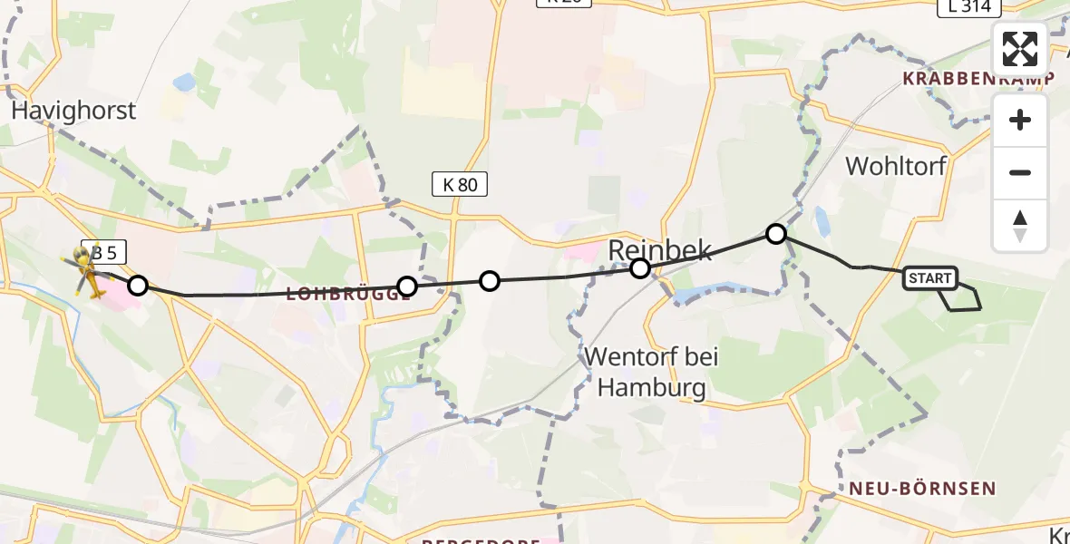 Flugroute Ambulanzhubschrauber Wohltorf - Christoph Hansa ADAC Hubschrauberlandeplatz, 19 Juli 2026, 16:54