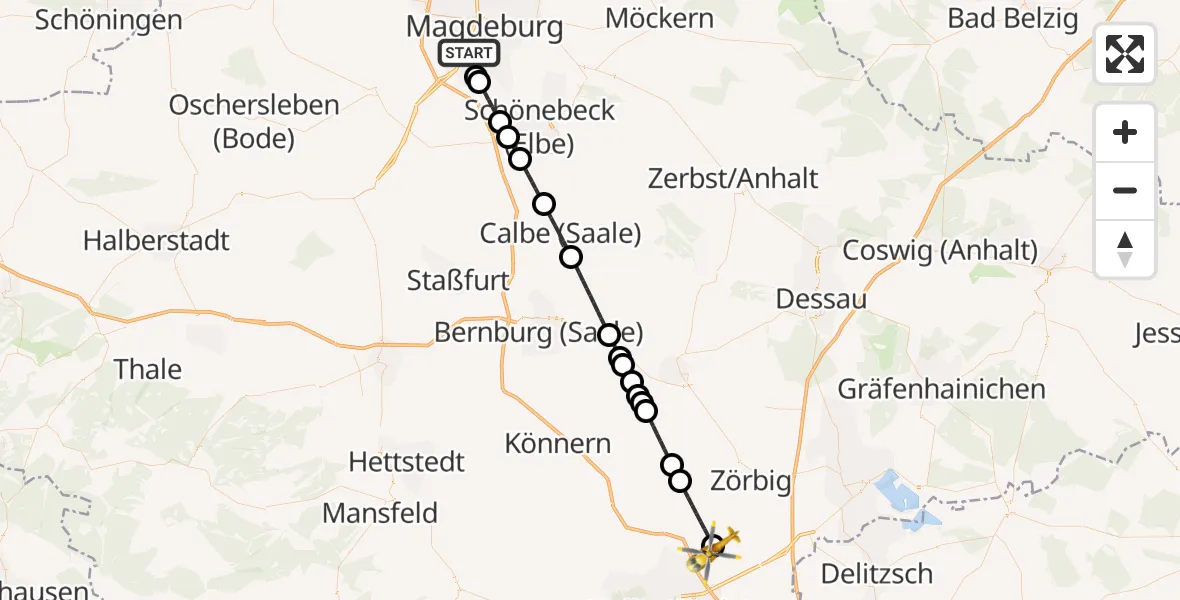 Flugroute Rettungshubschrauber Magdeburg - Halle-Oppin Flugplatz, 19 Juli 2026, 16:56