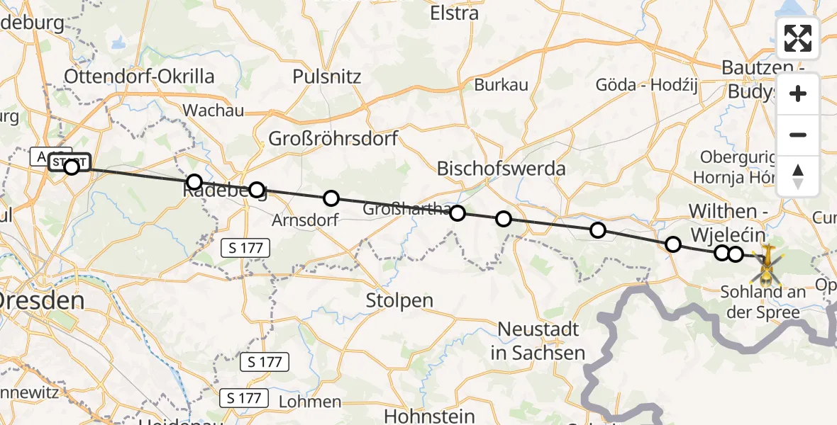Flugroute Rettungshubschrauber Dresden Flughafen - Schirgiswalde-Kirschau, 19 Juli 2026, 17:01
