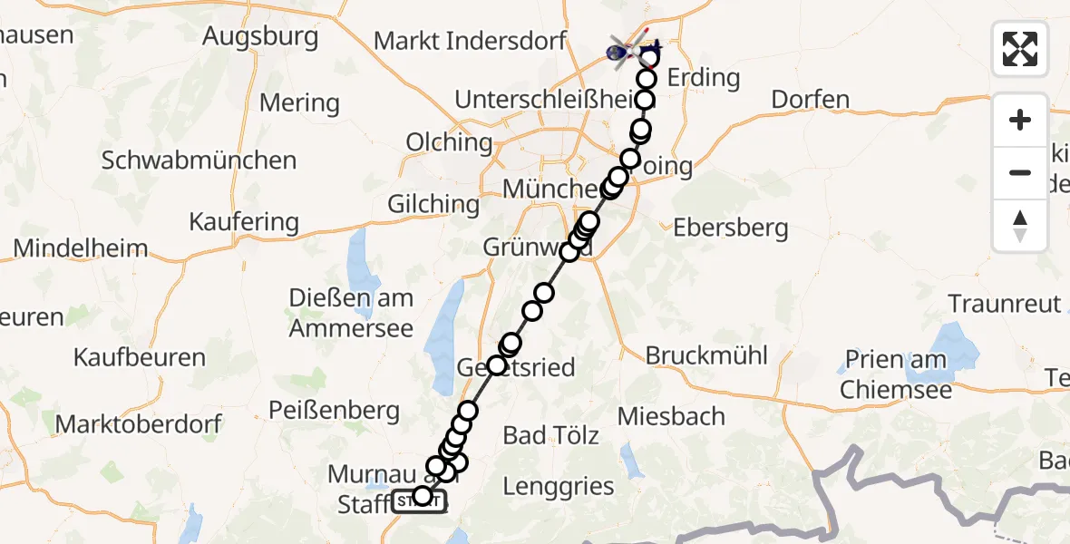 Flugroute Polizeihubschrauber Ohlstadt - München Flughafen, 19 Juli 2026, 17:03