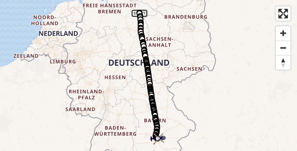 Flugroute Polizeihubschrauber Uelzen - Oberschleissheim Hubschrauberlandeplatz, 19 Juli 2026, 17:03