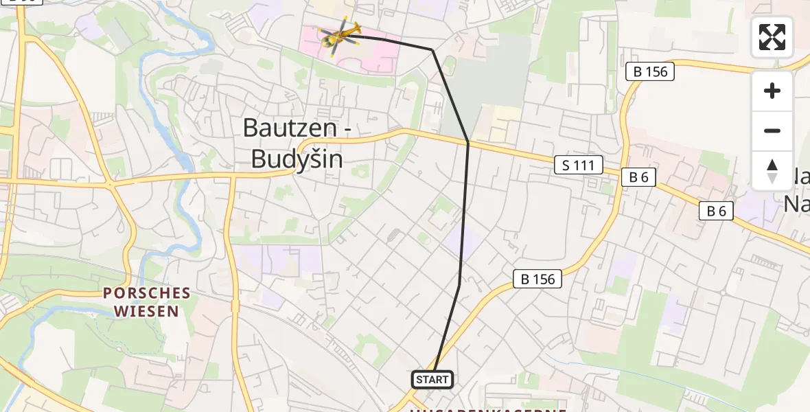 Flugroute Rettungshubschrauber Bautzen - Bautzen, 19 Juli 2026, 17:09