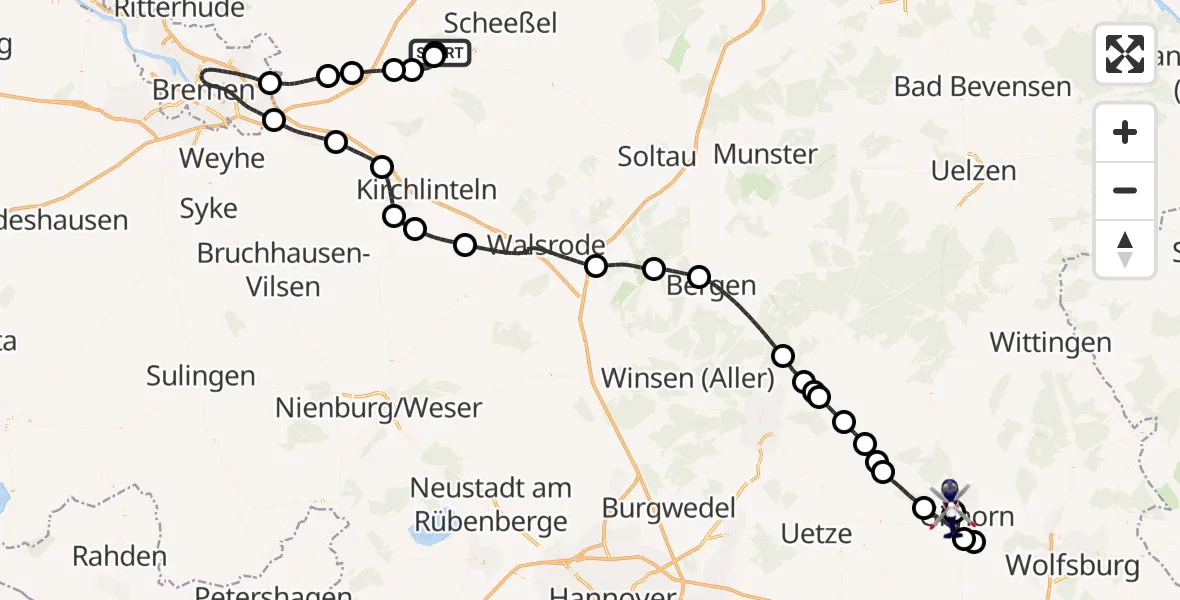 Flugroute Polizeihubschrauber Rotenburg (Wümme) Flugplatz - Gifhorn Bundespolizei Hubschrauberlandeplatz, 19 Juli 2026, 17:18