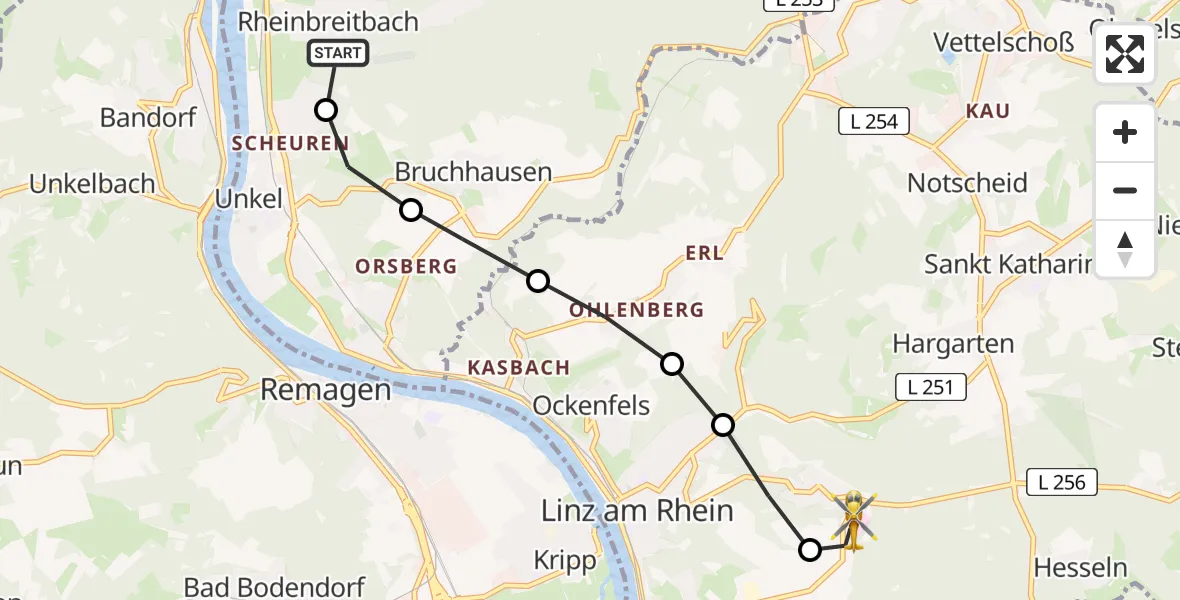 Flugroute Rettungshubschrauber Rheinbreitbach - Dattenberg, 19 Juli 2026, 17:20