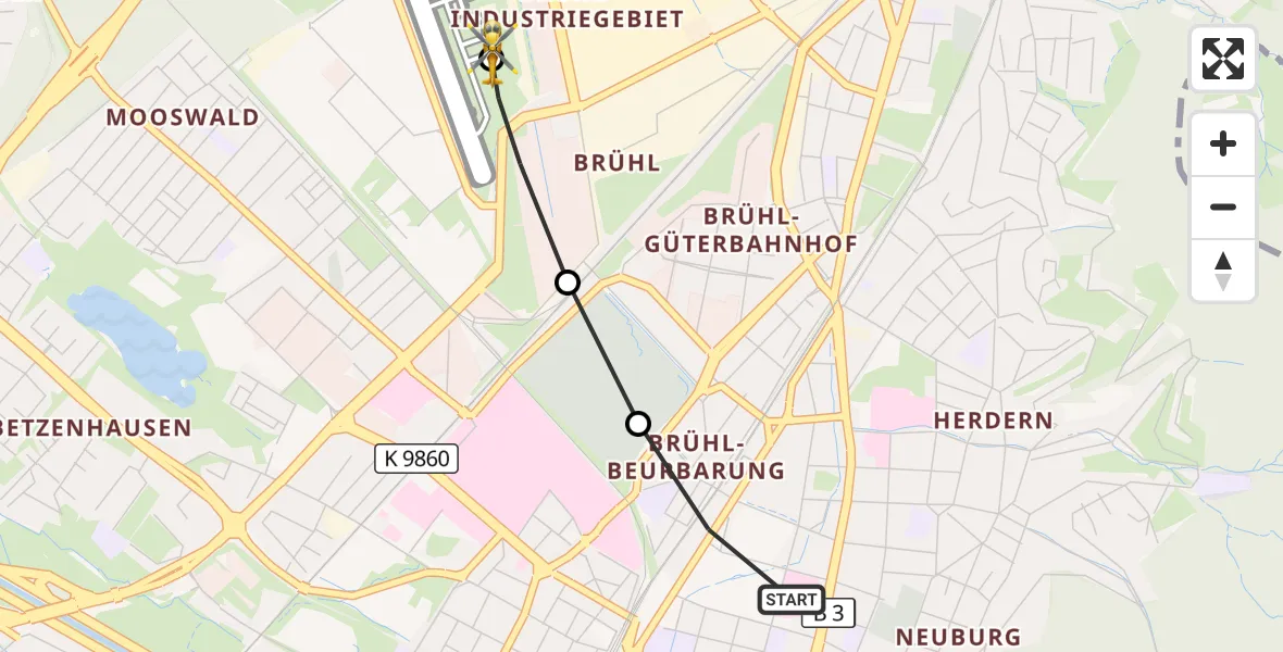 Flugroute Ambulanzhubschrauber Freiburg im Breisgau - Freiburg im Breisgau Flugplatz, 19 Juli 2026, 17:36