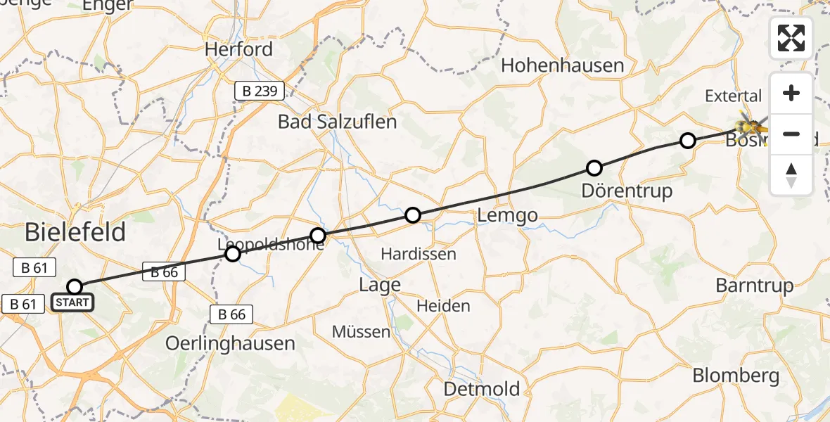 Flugroute Rettungshubschrauber Luftrettungszentrum Bielefeld - Extertal, 19 Juli 2026, 17:37