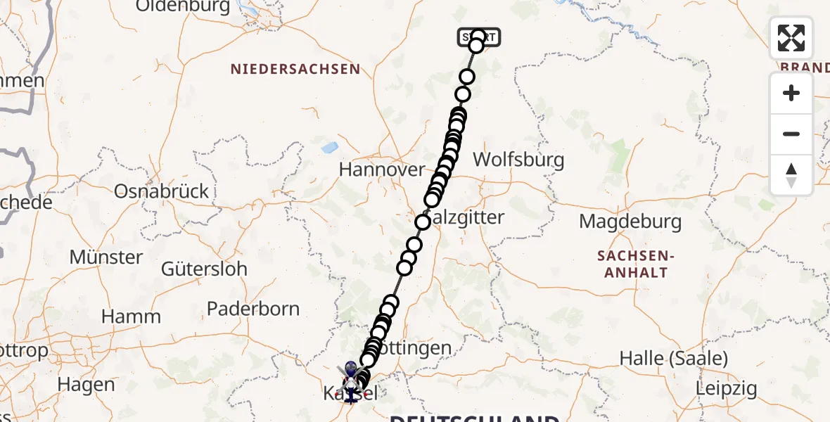 Flugroute Polizeihubschrauber Schwienau - Fuldatal Bundespolizei Hubschrauberlandeplatz, 19 Juli 2026, 17:40