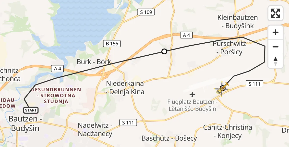 Flugroute Rettungshubschrauber Bautzen - Bautzen Flugplatz, 19 Juli 2026, 17:43
