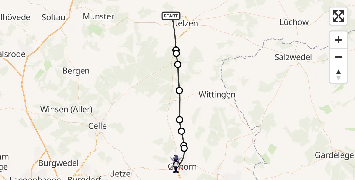 Flugroute Polizeihubschrauber Uelzen - Gifhorn Bundespolizei Hubschrauberlandeplatz, 19 Juli 2026, 18:05