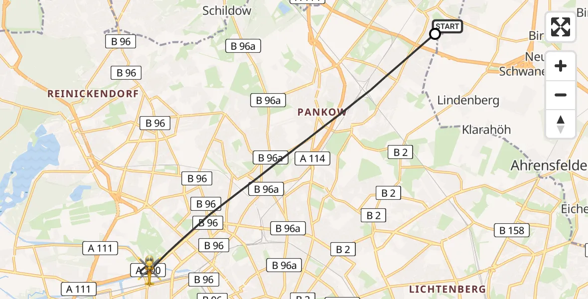 Flugroute Rettungshubschrauber Helios Clinic Berlin-Buch - Berlin, 19 Juli 2026, 18:14