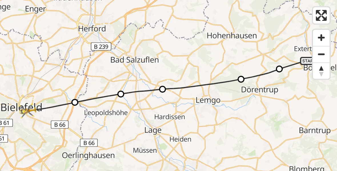 Flugroute Rettungshubschrauber Extertal - Bielefeld, 19 Juli 2026, 18:32