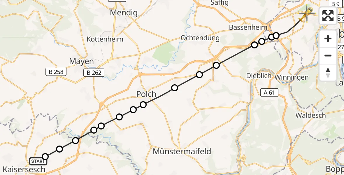 Flugroute Rettungshubschrauber Kaisersesch - Koblenz, 19 Juli 2026, 18:52