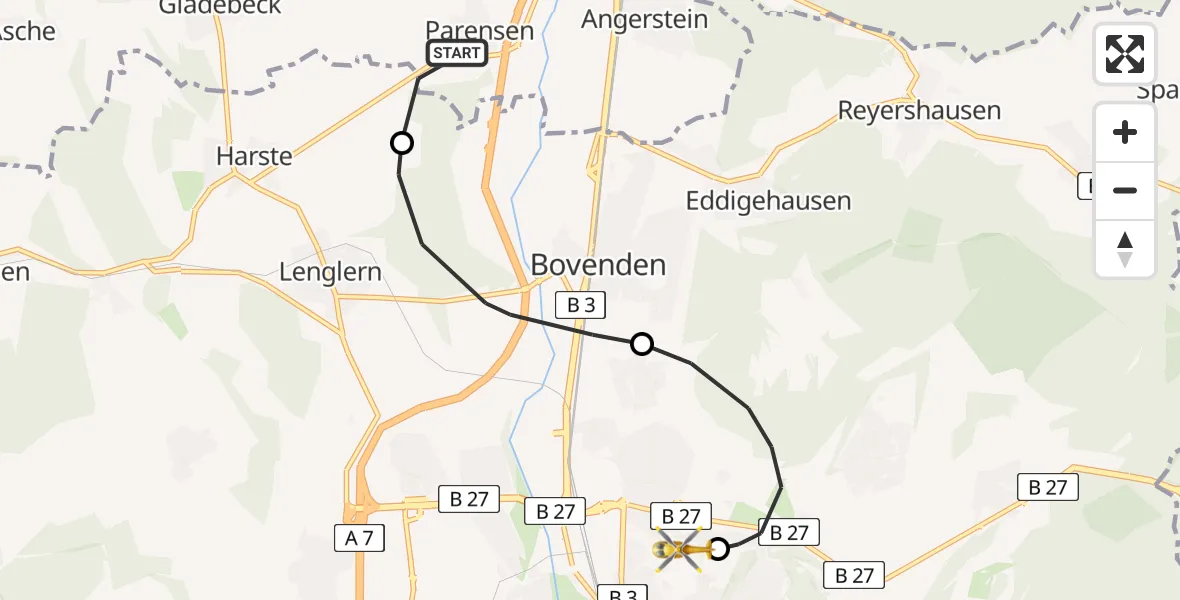 Flugroute Rettungshubschrauber Nörten-Hardenberg - Göttingen University Clinic Hubschrauberlandeplatz, 19 Juli 2026, 18:56