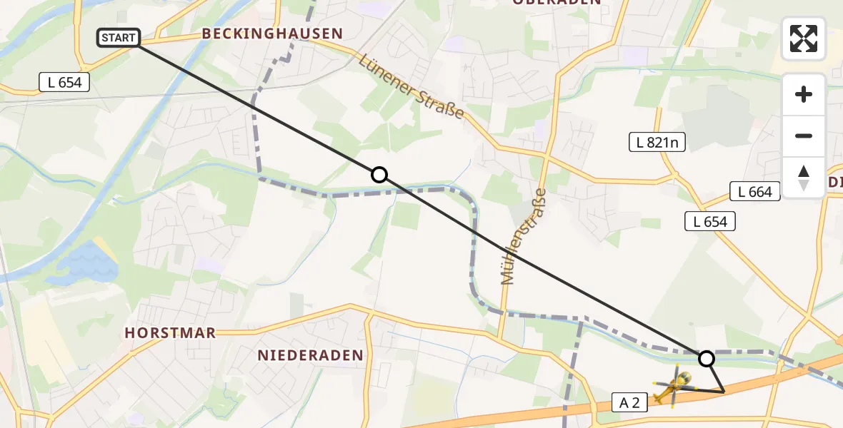 Flugroute Rettungshubschrauber Lünen - Kamen, 19 Juli 2026, 19:03