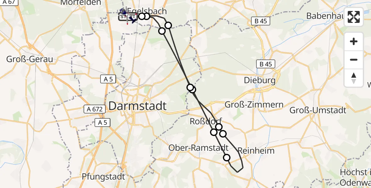 Flugroute Polizeihubschrauber Flughafen Frankfurt-Egelsbach - Flughafen Frankfurt-Egelsbach, 19 Juli 2026, 19:24