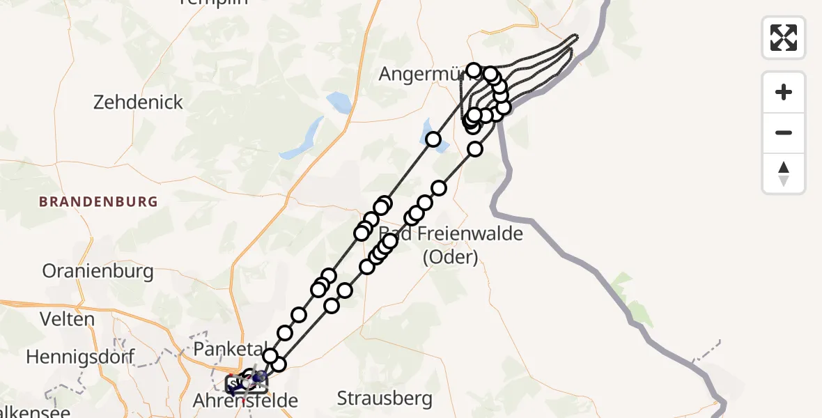 Flugroute Polizeihubschrauber Ahrensfelde Hubschrauberlandeplatz - Ahrensfelde Hubschrauberlandeplatz, 19 Juli 2026, 20:15