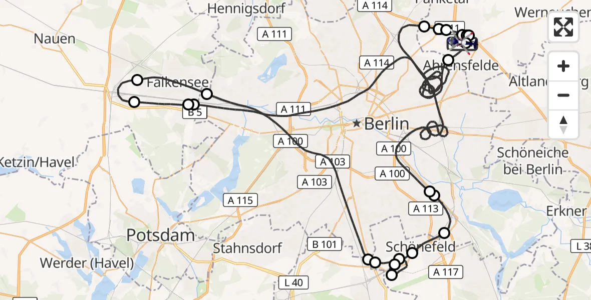 Flugroute Polizeihubschrauber Ahrensfelde Hubschrauberlandeplatz - Ahrensfelde Hubschrauberlandeplatz, 19 Juli 2026, 21:03