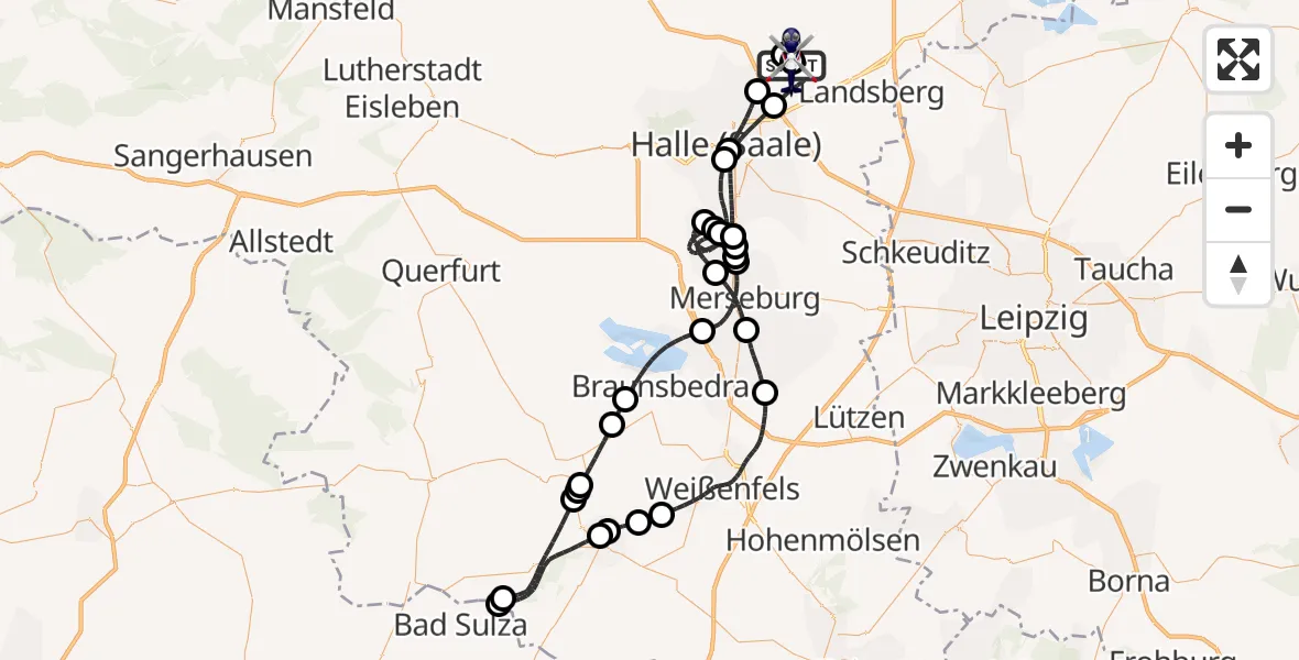Flugroute Polizeihubschrauber Halle-Oppin Flugplatz - Halle-Oppin Flugplatz, 19 Juli 2026, 23:02