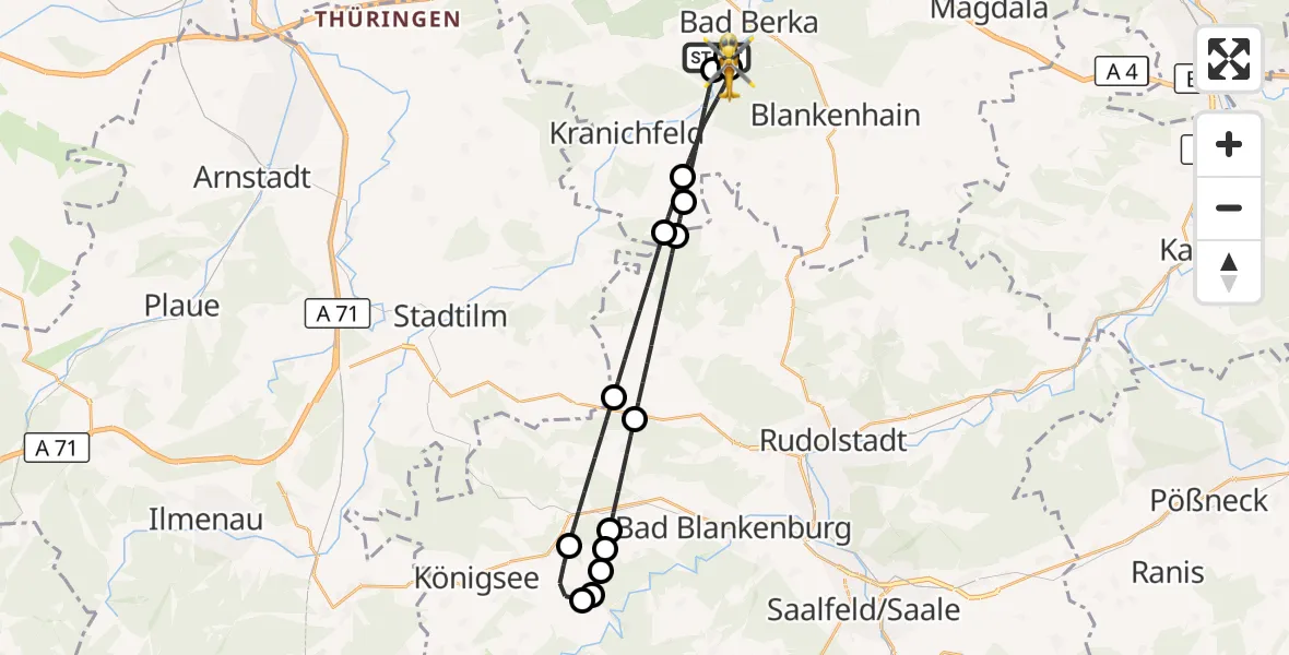 Flugroute Ambulanzhubschrauber DRF Rettungsstation Bad Berka Hubschrauberlandeplatz - Bad Berka, 19 Juli 2026, 23:39