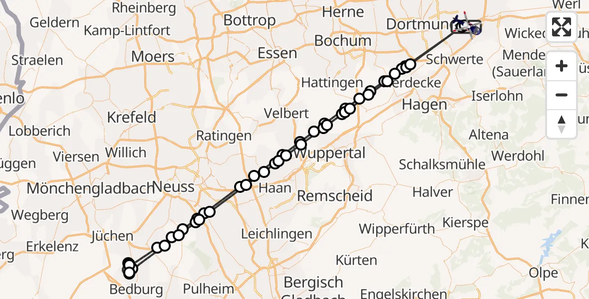 Flugroute Polizeihubschrauber Dortmund Flughafen - Dortmund Flughafen, 20 Juli 2026, 02:26