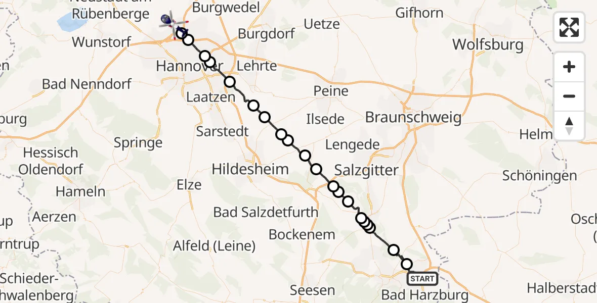 Flugroute Polizeihubschrauber Bad Harzburg - Flughafen Hannover, 20 Juli 2026, 03:42