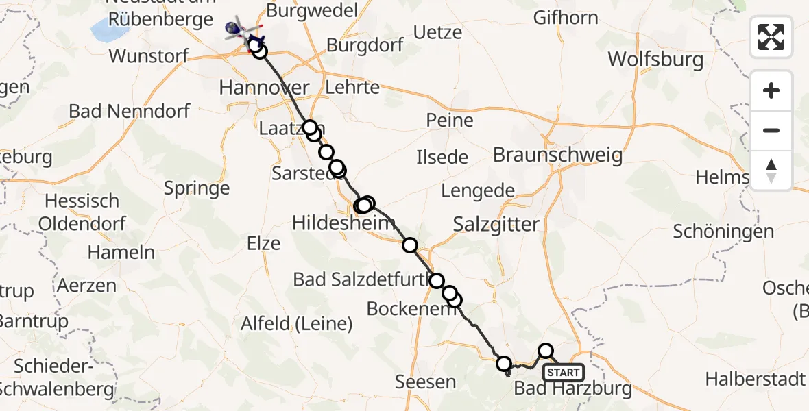Flugroute Polizeihubschrauber Bad Harzburg - Flughafen Hannover, 20 Juli 2026, 05:34