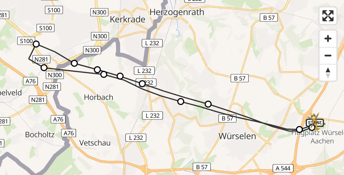 Flugroute Rettungshubschrauber Aachen-Merzbrück Flughafen - Aachen-Merzbrück Flughafen, 20 Juli 2026, 05:48