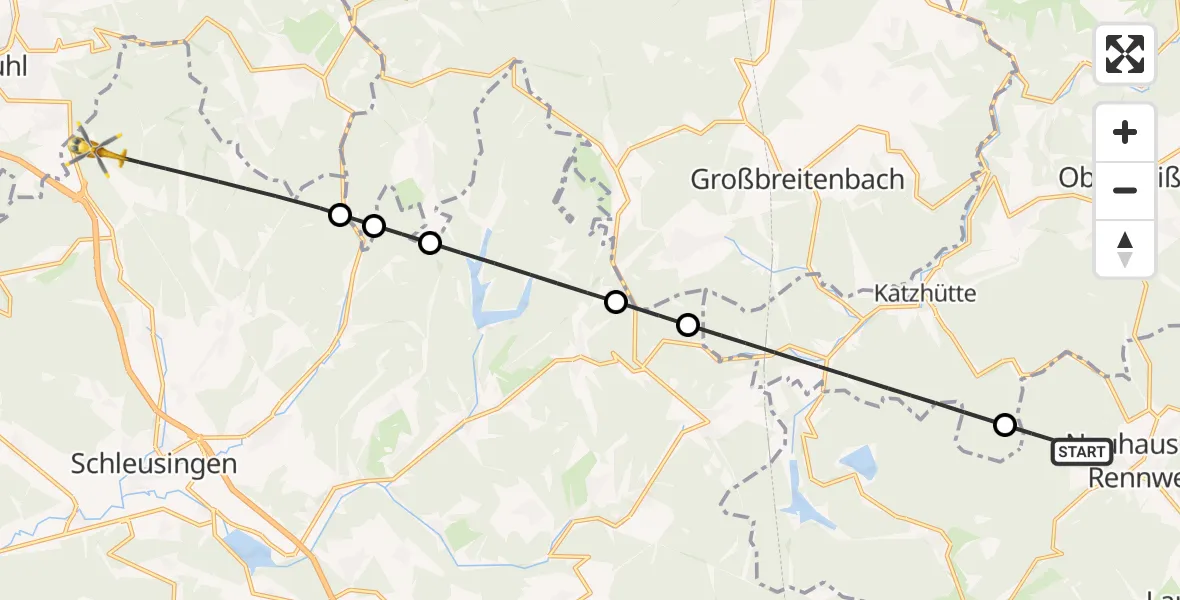 Flugroute Rettungshubschrauber Neuhaus am Rennweg - Schleusingen, 20 Juli 2026, 05:56