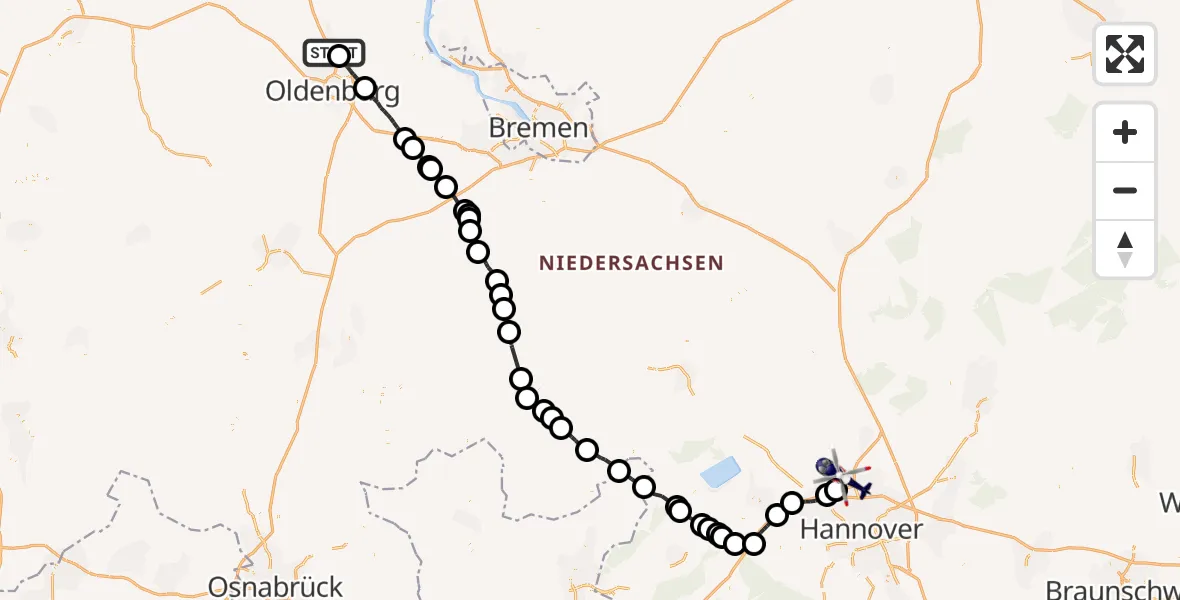 Flugroute Polizeihubschrauber Rastede - Flughafen Hannover, 20 Juli 2026, 06:09