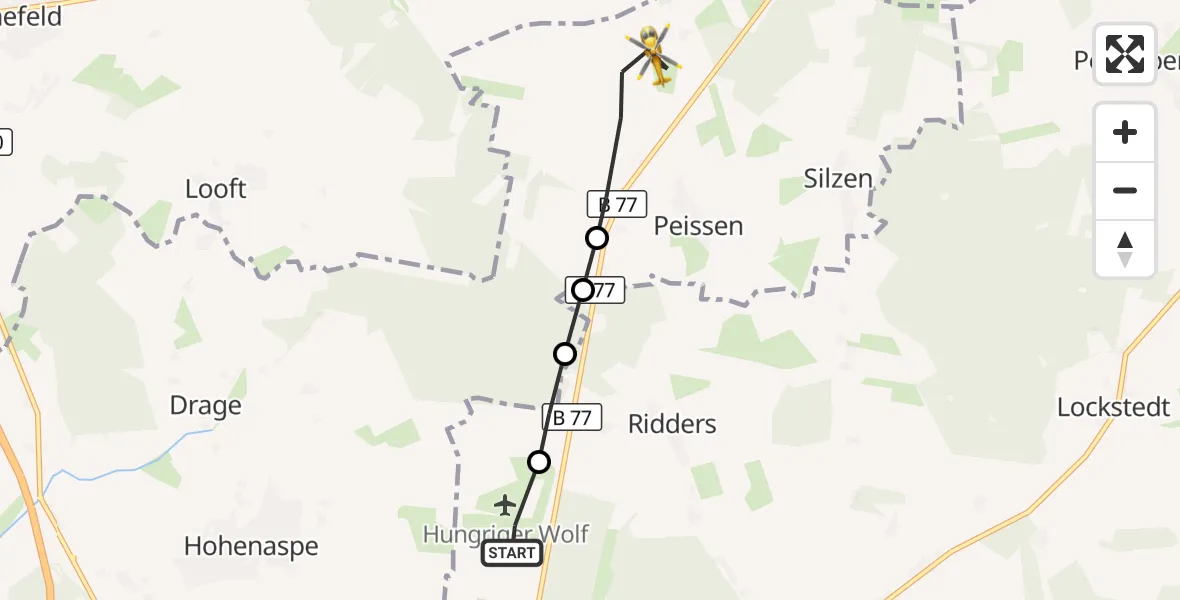 Flugroute Rettungshubschrauber Itzehoe Hungriger Wolf Flugplatz - Peissen, 20 Juli 2026, 06:20
