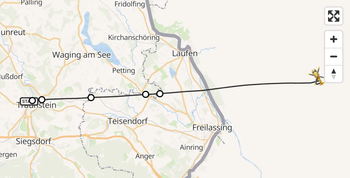 Flugroute Rettungshubschrauber Traunstein Hospital - Saaldorf-Surheim, 20 Juli 2026, 06:25