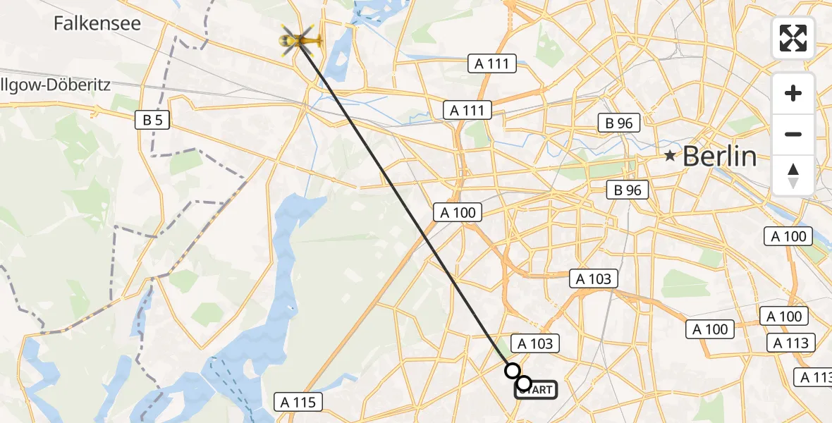 Flugroute Rettungshubschrauber Charité Clinic Benjamin Franklin Campus - Berlin, 20 Juli 2026, 06:38