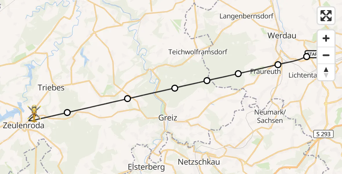 Flugroute Rettungshubschrauber ADAC Air Rescue Station Zwickau Hubschrauberlandeplatz - Zeulenroda-Triebes, 20 Juli 2026, 06:49