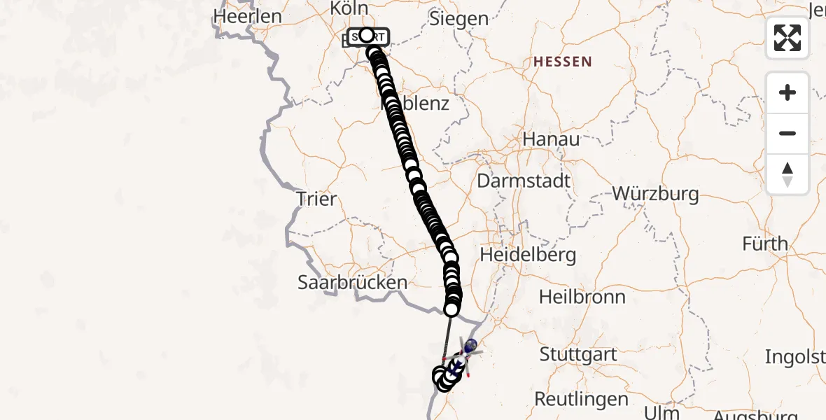 Flugroute Polizeihubschrauber Sankt Augustin - Rheinmünster, 20 Juli 2026, 07:00