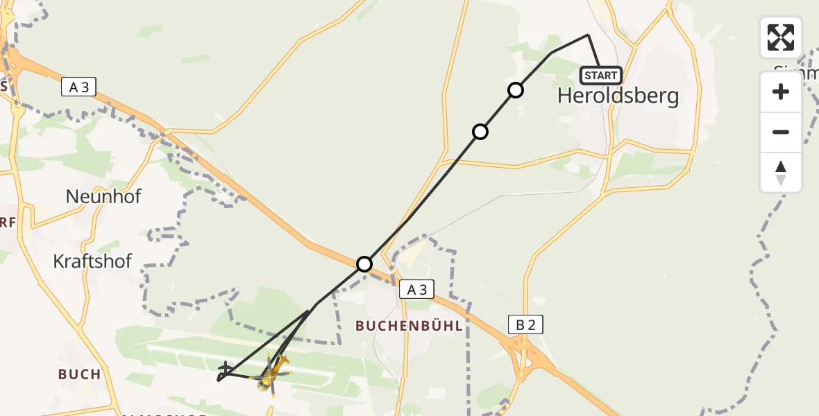 Flugroute Ambulanzhubschrauber Heroldsberg - Flughafen Nuremberg, 20 Juli 2026, 07:09