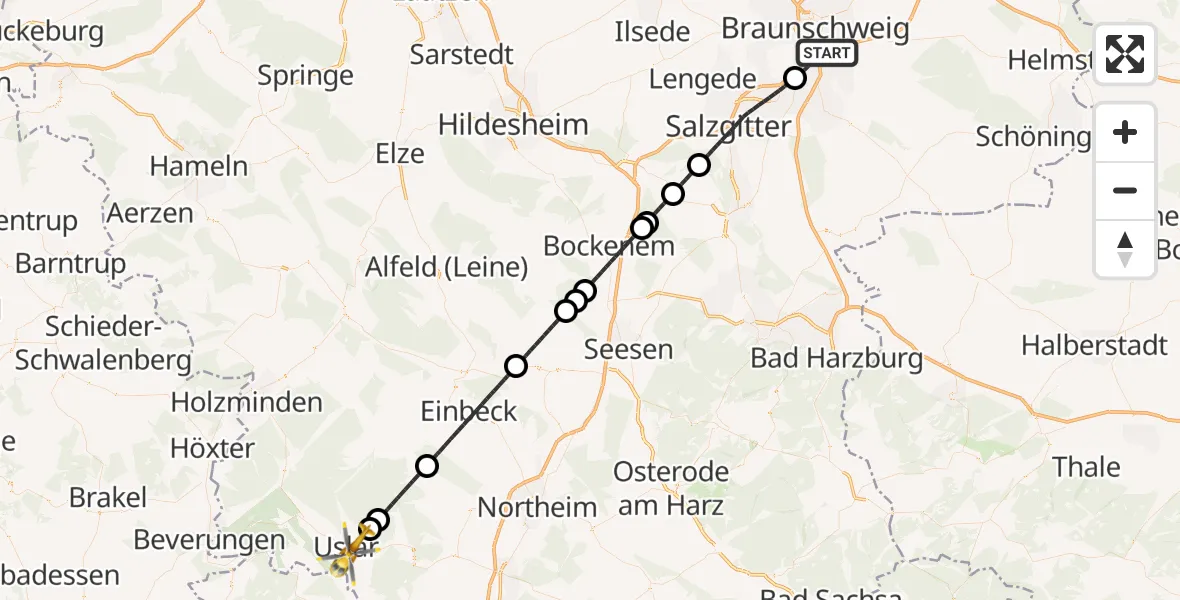 Flugroute Rettungshubschrauber Braunschweig - Uslar, 20 Juli 2026, 07:17