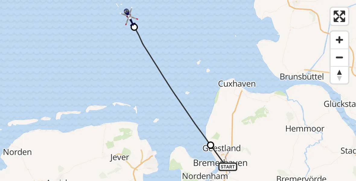 Flugroute Polizeihubschrauber Bremerhaven - Noordzee, 20 Juli 2026, 07:42