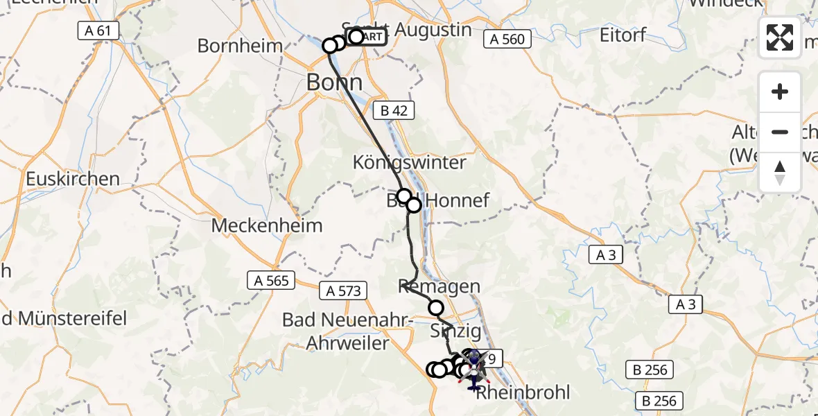 Flugroute Polizeihubschrauber Sankt Augustin - Bad Breisig, 20 Juli 2026, 07:43