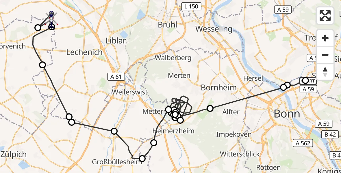 Flugroute Polizeihubschrauber Sankt Augustin - Erftstadt, 20 Juli 2026, 07:43