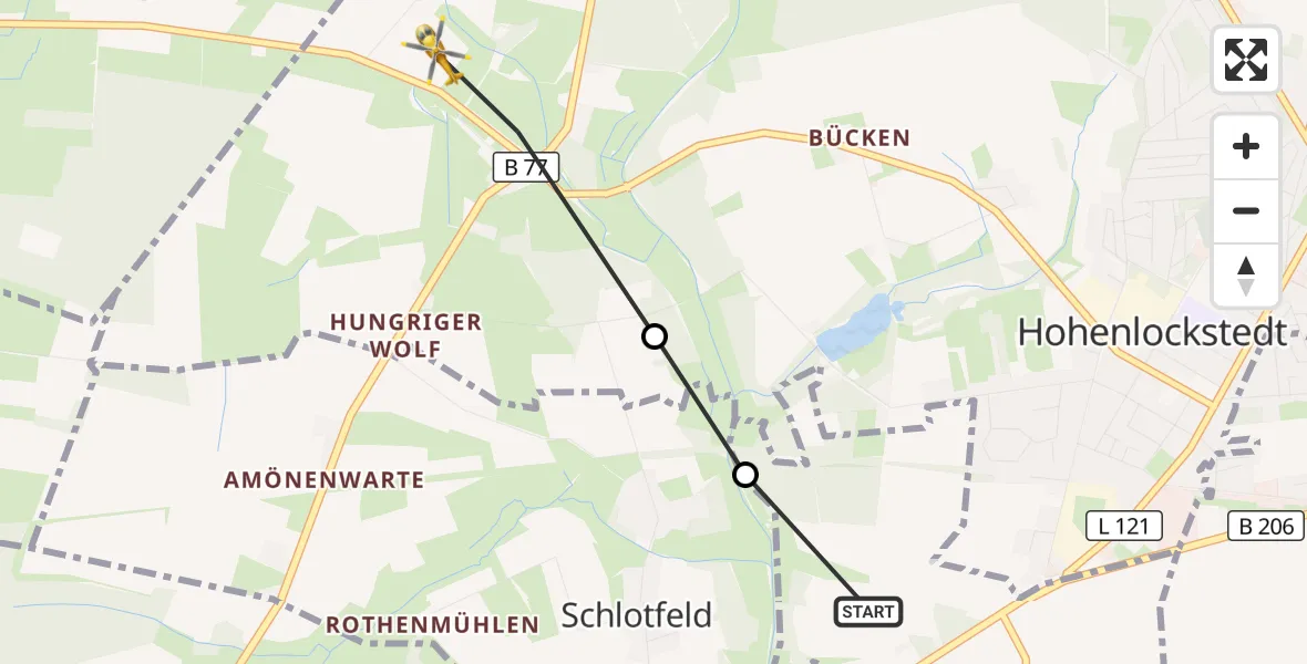 Flugroute Rettungshubschrauber Winseldorf - Hohenlockstedt, 20 Juli 2026, 07:44