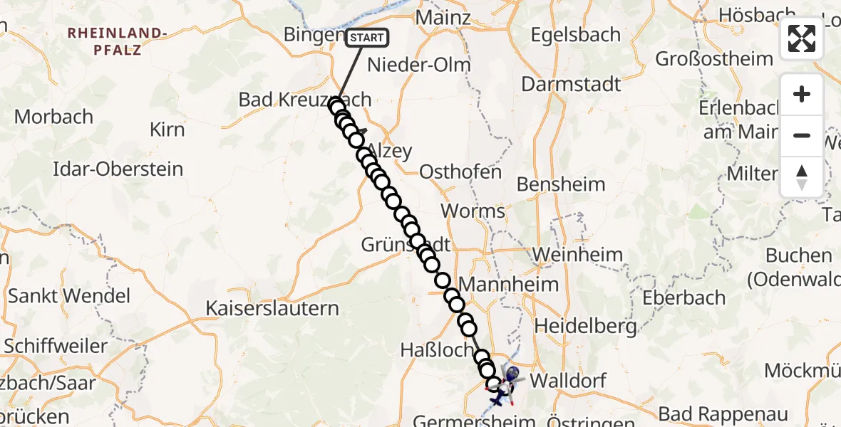 Flugroute Polizeihubschrauber Ingelheim am Rhein - Speyer, 20 Juli 2026, 07:45