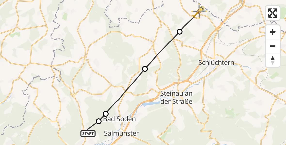 Flugroute Rettungshubschrauber Wächtersbach - Schlüchtern, 20 Juli 2026, 07:59