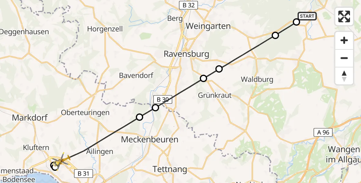 Flugroute Rettungshubschrauber Wolfegg - Friedrichshafen, 20 Juli 2026, 08:00