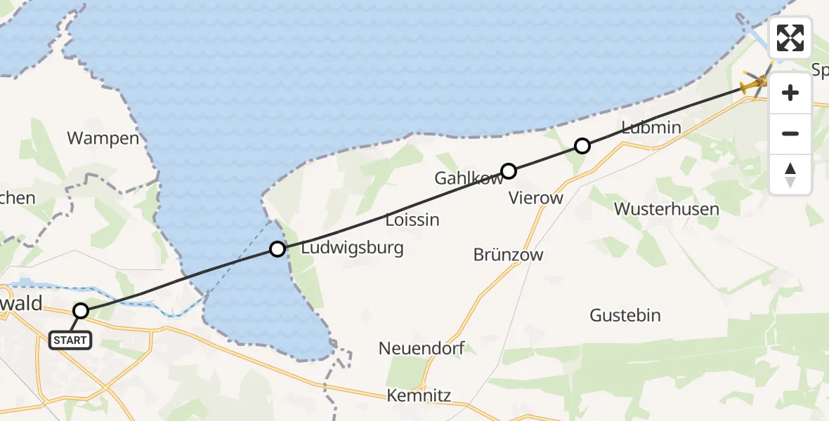 Flugroute Rettungshubschrauber Greifswald Hospital - Lubmin, 20 Juli 2026, 08:08